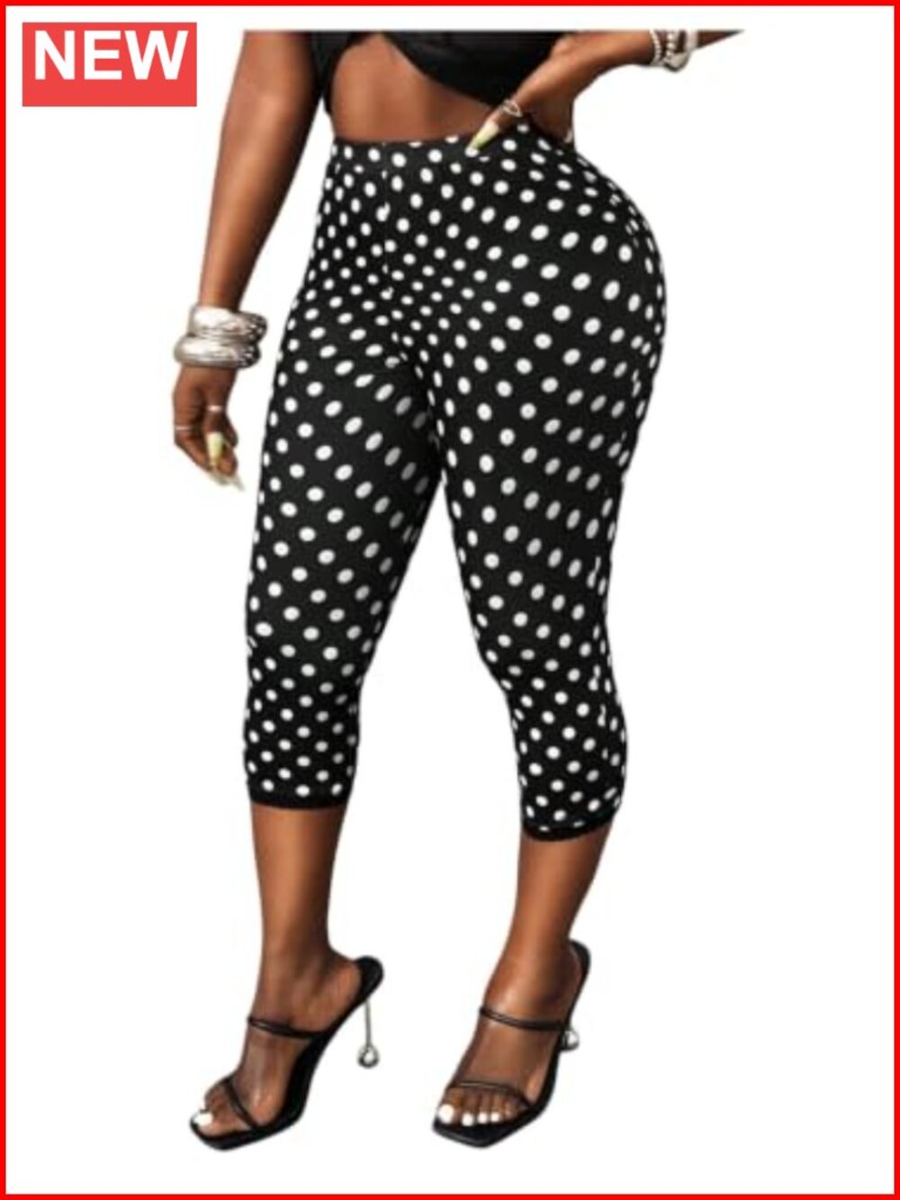 Women's Polka Dot Capri Leggings High Waisted Stretchy Knit Yoga Pants